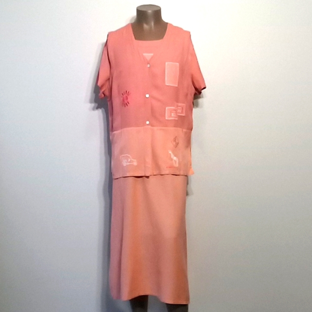 Vintage 2pc Orange Short sleeves dress set by JGEE